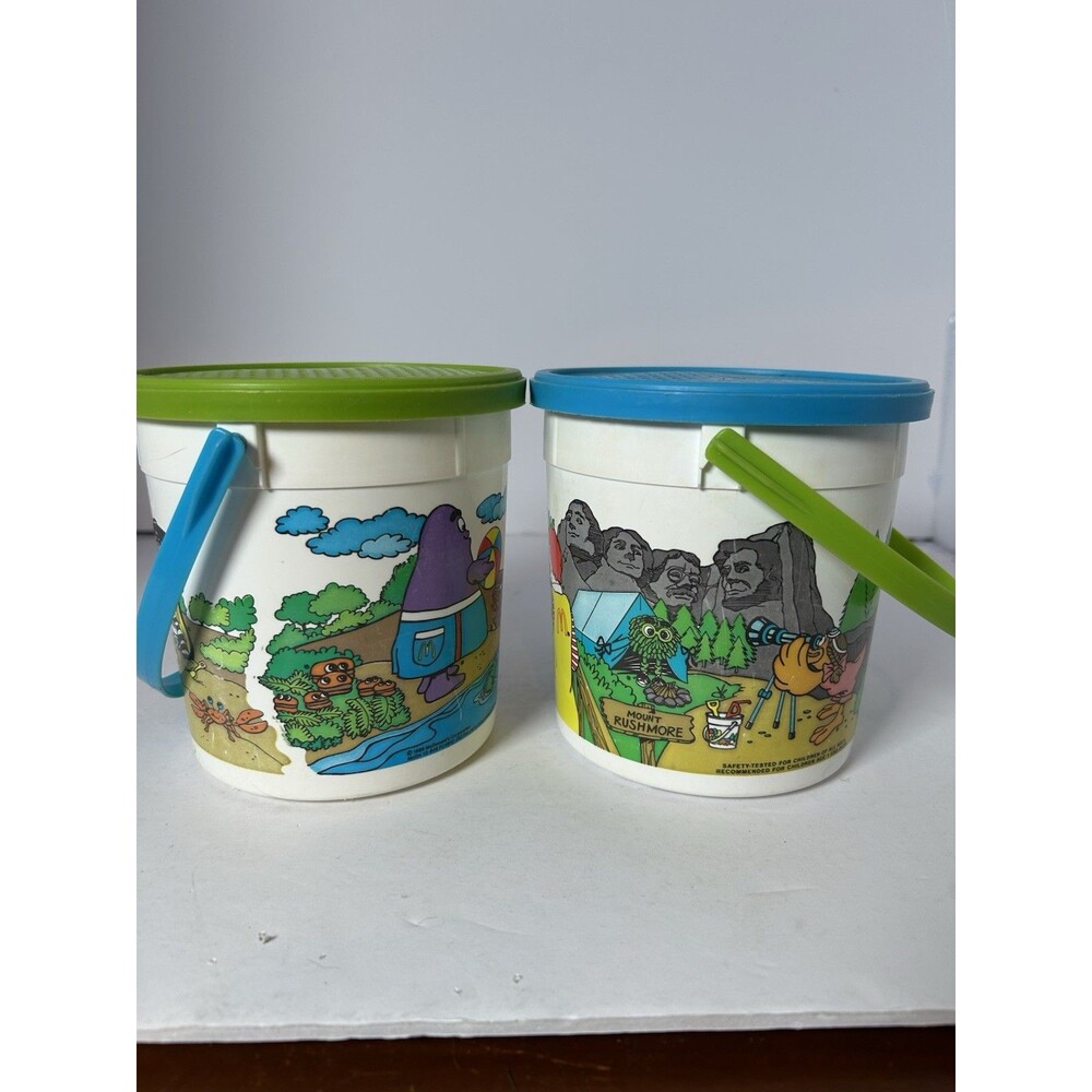Lot Of 2 1986 McBeach Happy Meal Pail w Sifter Lid